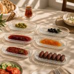 SNA 6 Adet Cam Oval Balık Sırtı Çerez Meyve Meze Sunum Tabağı | Kahvaltı Sunum Kayık Tabak