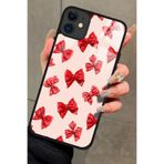 Snacase Apple iPhone 12 ile Uyumlu Kırmızı Kurdele Tasarımlı Glossy Premium Kılıf