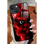 Snacase Apple iPhone 15 ile Uyumlu Türk Bayrağı Tasarımlı Glossy Premium Kılıf, Çift Katmanlı, Kırmızı-Siyah
