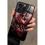 Snacase Apple iPhone 15 Pro Max ile Uyumlu Türk Bayrağı Tasarımlı Glossy Premium Kılıf, Çift Katmanlı, Kırmızı-Siyah