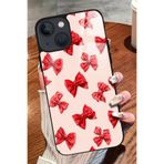 Snacase iPhone 14 Plus ile Uyumlu Darbeye Dayanıklı Kırmızı Kurdele Tasarımlı Glossy Premium Kılıf