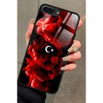 Snacase iPhone 7 Plus ile Uyumlu Türk Bayrağı Tasarımlı Glossy Premium Kılıf, Çift Katmanlı, Siyah