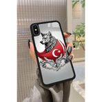 Snacase iPhone Xs Max Uyumlu Türk Bayrağı Tasarımlı Glossy Premium Kılıf, Çift Katmanlı, Siyah