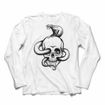 Snake And Skull Kuru Kafa Kobra Yılan Skeleton Uzun Kollu Tişört Baskılı T-Shirt Beyaz