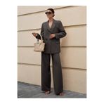 Snatch Kadın Kahverengi Renk Astarlı Oversize Blazer Ceket ve Yüksek Bel Pantolon İkili Takım