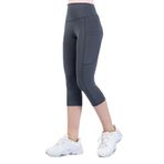 Snc Kadın Yüksek Bel Kapri Yoga Tayt, Polyester Spandeks, Toparlayıcı Özellikli, Cepli, Siyah, Spor ve Günlük Kullanım (Gri, L)