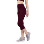Snc Kadın Yüksek Bel Kapri Yoga Tayt, Polyester Spandeks, Toparlayıcı Özellikli, Cepli, Siyah, Spor ve Günlük Kullanım (Mürdüm, XS)
