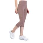 Snc Kadın Yüksek Bel Kapri Yoga Tayt, Polyester Spandeks, Toparlayıcı Özellikli, Cepli, Siyah, Spor ve Günlük Kullanım (Vizon, XL)