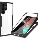 SNCLET Samsung Galaxy S23 Ultra Kamera Koruması ile uyumlu Çift katmanlı Sağlam Kılıf Dahili Ekran Koruyucu ile 360 Derece Kapak Galaxy S23 Ultra için 2'si 1 Arada Şeffaf Darbeye Dayanıklı Kılıf,Siyah