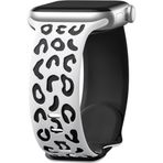 Sneezy Apple Watch İle Uyumlu 44 45 46mm Leopar Desenli Yumuşak Silikon Kordon Seri 2 3 4 5 6 Se 7 8 9 10 Beyaz