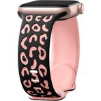 Sneezy Apple Watch İle Uyumlu 44 45 46mm Leopar Desenli Yumuşak Silikon Kordon Seri 2 3 4 5 6 Se 7 8 9 10 Pembe