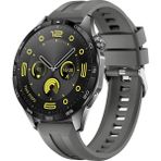 Sneezy Huawei Watch Gt4 46Mm İle Uyumlu Spor Silikon Metal Tokalı Soft Saat Kordonu Koyu Gri