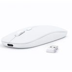 Sneezy Laptop İçin İnce Kablosuz Mouse Bluetooth Bağlantı Şarjlı Batarya USB Alıcılı Taşınabilir Tasarım Beyaz