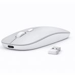 Sneezy Laptop İçin İnce Kablosuz Mouse Bluetooth Bağlantı Şarjlı Batarya USB Alıcılı Taşınabilir Tasarım Gümüş