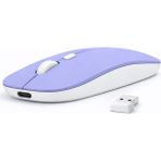 Sneezy Laptop Için Ince Kablosuz Mouse Bluetooth Bağlantı Şarjlı Batarya USB Alıcılı Taşınabilir Tasarım Lavant - Renkli