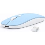 Sneezy Laptop Için Ince Kablosuz Mouse Bluetooth Bağlantı Şarjlı Batarya USB Alıcılı Taşınabilir Tasarım Mavi - Renkli