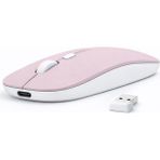 Sneezy Laptop Için Ince Kablosuz Mouse Bluetooth Bağlantı Şarjlı Batarya USB Alıcılı Taşınabilir Tasarım Pembe - Renkli