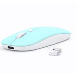 Sneezy Laptop İçin İnce Kablosuz Mouse Bluetooth Bağlantı Şarjlı Batarya USB Alıcılı Taşınabilir Tasarım Turkuaz