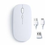Sneezy Mac iPad PC Tablet Uyumlu Mouse Şarjlı Batarya Sessiz Tıklama USB Dongle ve Kablo Dahil Beyaz