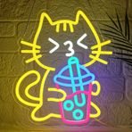 Sneignon Kedi Boba Çay Neon Tabela Sarı Kedi Led Neon İşaretler Duvar Dekoru için USB Kabarcık Çay Neon Işık Sevimli Hayvan Neon Işık Tabela Yatak Odası Tatlı Bar Kahve Dükkanı Mutfak Restoran Parti