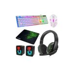 SNEXPRES 5in1 Oyuncu Klavye Mouse Mause Pad Seti Kablolu Rgb 1+1 Speaker Set Gamer Pc Oyun Seti Klavye