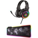 SNEXPRES Yoro V5 Işıklı Oyuncu Kulaklığı + Dünya Desenli Işıklı Rgb Oyuncu Mouse Pad 80x30 Cm