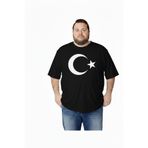sngl Erkek Büyük Beden Ay Yıldızlı Tişört 3XL 4XL 5XL 6XL 7XL 8XL 9XL