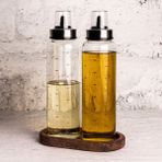 Snippy Bella Borosilikat Cam Damlatmaz Yağdanlık Ahşap Standlı Yağlık - Sirkelik Seti 500 ml - 3 Parça