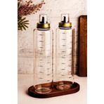 Snippy Bottle - 3 Parça Ahşap Standlı Damlatmaz 1 Lt Cam Yağdanlık Borosilikat Yağlık Sirkelik 1000ml