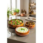 Snippy Bowly - 3'lü Akasya Salata Sunum Bowl Kasesi Akasya Kase Ahşap Sunumluk Kase 16-20-26 cm Bowl