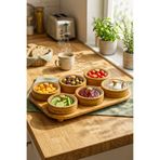 Snippy Joe Yuvarlak - 6'lı Bambu Dikdörtgen Tepsili Plastik Kapaklı Çerezlik Kahvaltılık Saklama Kabı 115 ml