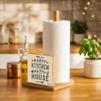 Snippy Label - Etiketli Bambu Rulo Dik Peçetelik Dekoratif Tasarımlı Dik Havluluk Organizer 27 cm - HAPPY