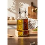 Snippy Olea - 2'li Ahşap Yüksek Standlı Cam Zeytinyağı Şişesi Yağdanlık Damlatmaz Yağlık Sirkelik 500ml
