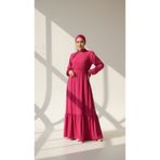 snmbutik Tesettür Beli Kuşaklı Viskon Uzun Elbise / Geometrik & Düz Desenli