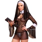 SNOMYRS Rahibe kostüm Anime rol yapma Cosplay iç çamaşırı örgü yaramaz seksi rahibe kıyafet Mini elbise cadılar bayramı şapka ile, Siyah, Tek Beden