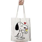 Snoopy Dog Kalp Iki Tarafı Kalıcı Baskılı Yıkanabilir Okul Plaj Omuz Bez Çantası