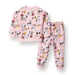 Snoopy Kız Bebek Lisans Eşofman Takımı Baskılı Bisiklet Yaka Long Sleeve Ribanalı - Pembe