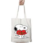 Snoopy Love Kalp Iki Tarafı Kalıcı Baskılı Yıkanabilir Okul Plaj Omuz Bez Çantası