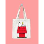 Snoopy Tasarım Kalın Kanvas, Rips Bez Çanta, Omuz Çantası, Kalın Tote Bag, Pinterest Çanta - 10D-Krem
