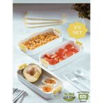 Snow Homs 3 Katlı Taşınabilir Yemek Kabı – Lunch Box Diyet Beslenme Saklama Kabı Çatal Kaşıklı - Beyaz
