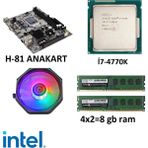 Snowman H81 1150 Pin I7-4770K Işlemci 8 GB Ram Rgb Cpu Fan Anakart Set
