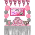 snowparty Hello Kitty Metalize Afişli Masa Etekli Doğum Günü Parti Malzemeleri Süsleri Seti - 16 Kişilik