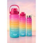 Sns Ticaret 3'lü Motivasyonel Matara Seti (2l - 900ML - 500ML) - Tritan Pipetli Sporcu Su Şişesi Bpa Free - 3'lü 2L-900-500 ml - Karışık-Çok Renkli