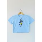 So Cool Light Blue Crop T-Shirt Müzik Nota Sol Anahtarı Music Mavi Renk Kadın Tişört Baby Tee - Açık Mavi