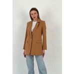 So Sweet Kadın Yazlık Düğmeli Ofis Blazer Uzun Camel Ceket