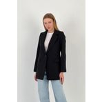 So Sweet Kadın Yazlık Düğmeli Ofis Blazer Uzun Siyah Ceket