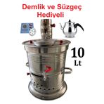 sobapark 10 Litre Paslanmaz Krom Odunlu Kömürlü Çay Semaveri Odunlu Kömürlü Semaver DEMLİK HEDİYELİ Semaver