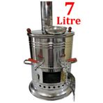sobapark 7 Litre Paslanmaz Metal Odunlu Kömürlü Çay Semaveri Büyük ÇİFT Musluklu Odunlu Kömürlü Semaver 7 Lt.