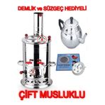 sobapark Çift Musluklu Odunlu Kömürlü Paslanmaz Semaver Kendinden Demlikli Semaver Semaver 5 Lt Demlik 1 Lt