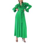 Societa 94465 Yeşil Hakim Yaka Fırfır Detaylı Kadın Elbise